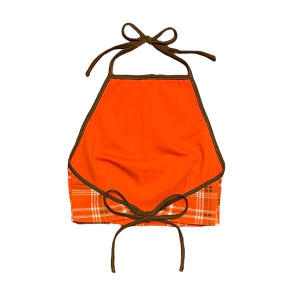 I.AM.GIA Orange Polaris Plaid Halter Top - Picture 2 of 8